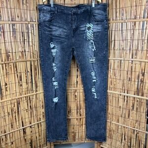 NWT Encrypted Men's Jeans Skinny Black Distressed Ripped 42X34 Streetwear Moto